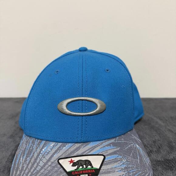 Oakley California High Snapback Hat Blue Gray Palm Brim Flatbill Cap O Logo Rare - Picture 2 of 7